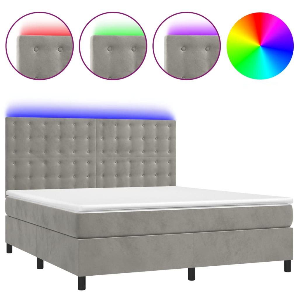Sommier à lattes de lit matelas et LED Gris clair 160x200 cm - XIOS