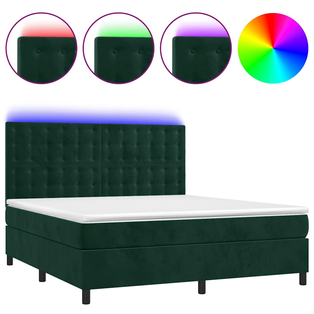 Sommier à lattes de lit matelas et LED Vert foncé 160x200 cm