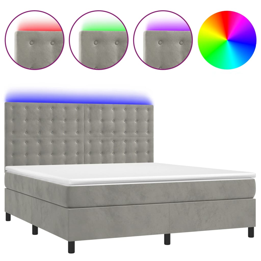 Sommier à lattes de lit matelas et LED Gris clair 180x200 cm - XIOS