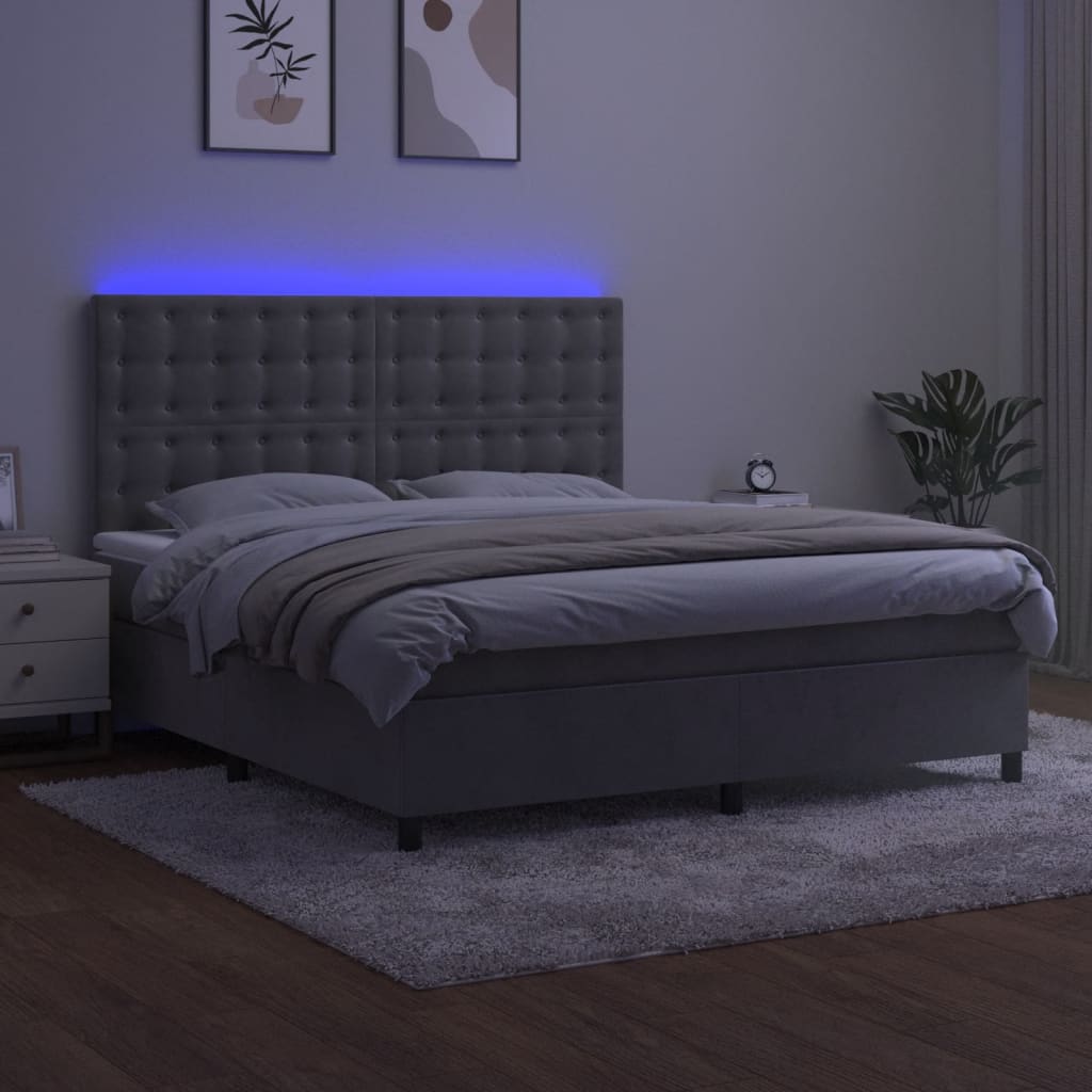 Sommier à lattes de lit matelas et LED Gris clair 180x200 cm - XIOS