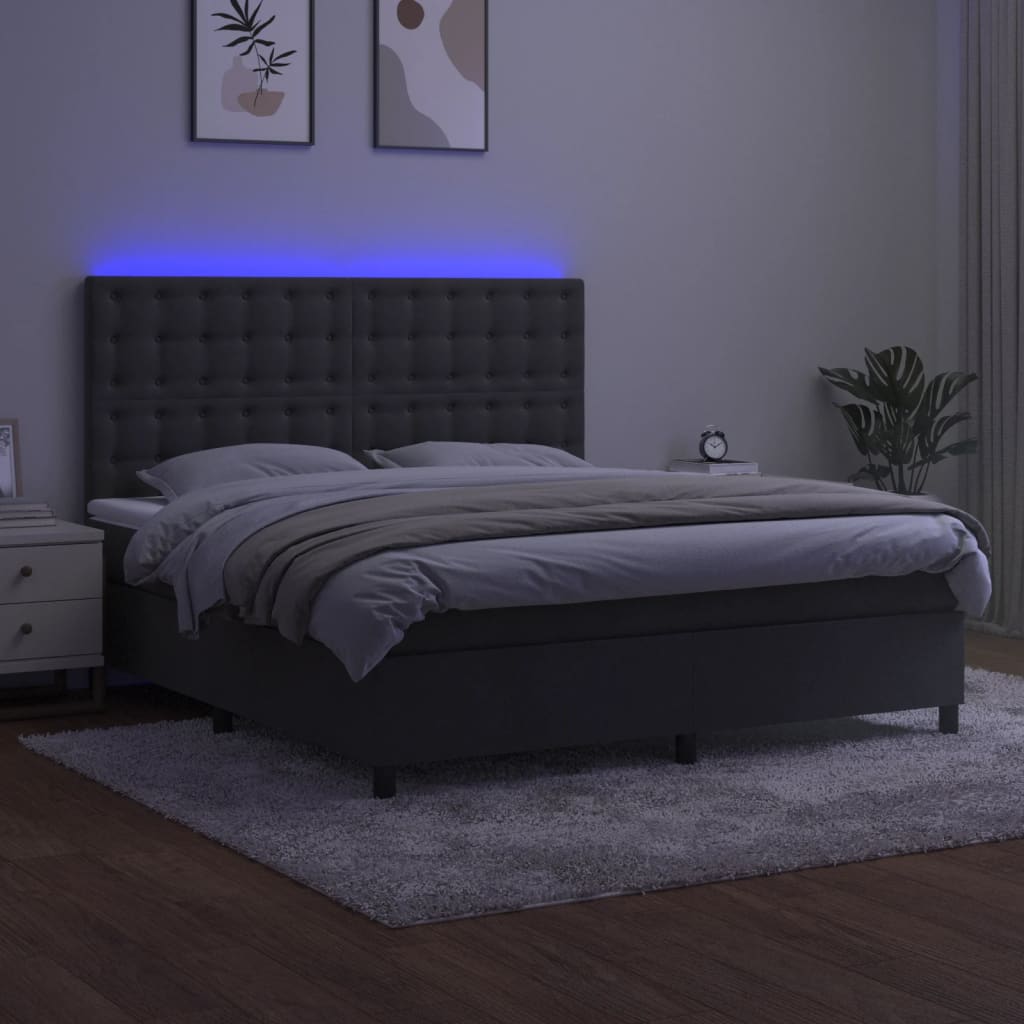 Sommier à lattes de lit matelas et LED Gris foncé 180x200 cm - XIOS