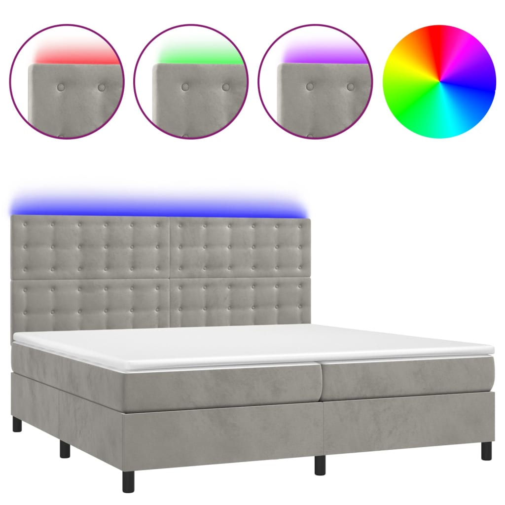 Sommier à lattes de lit matelas et LED Gris clair 200x200 cm - XIOS