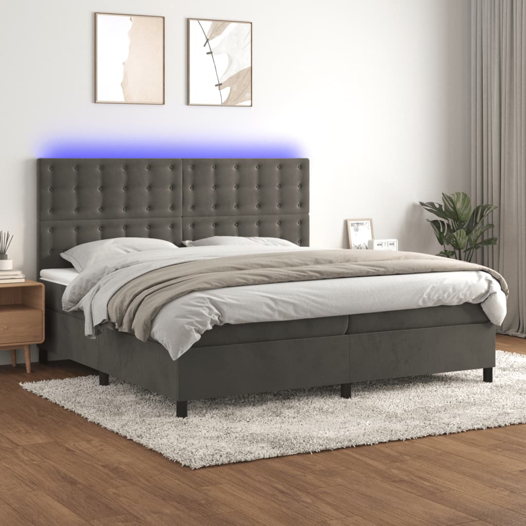 Sommier à lattes de lit matelas et LED Gris foncé 200x200 cm - XIOS