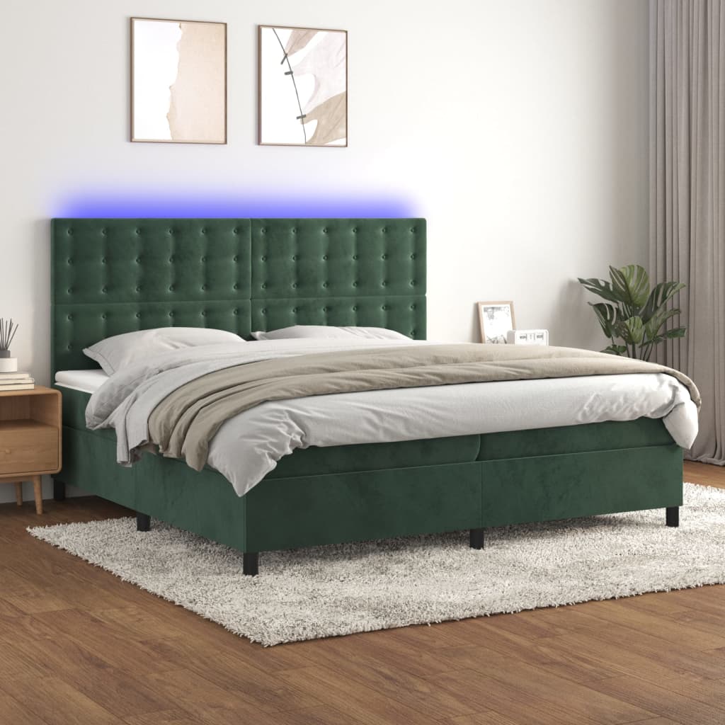 Sommier à lattes de lit matelas et LED Vert foncé 200x200 cm - XIOS