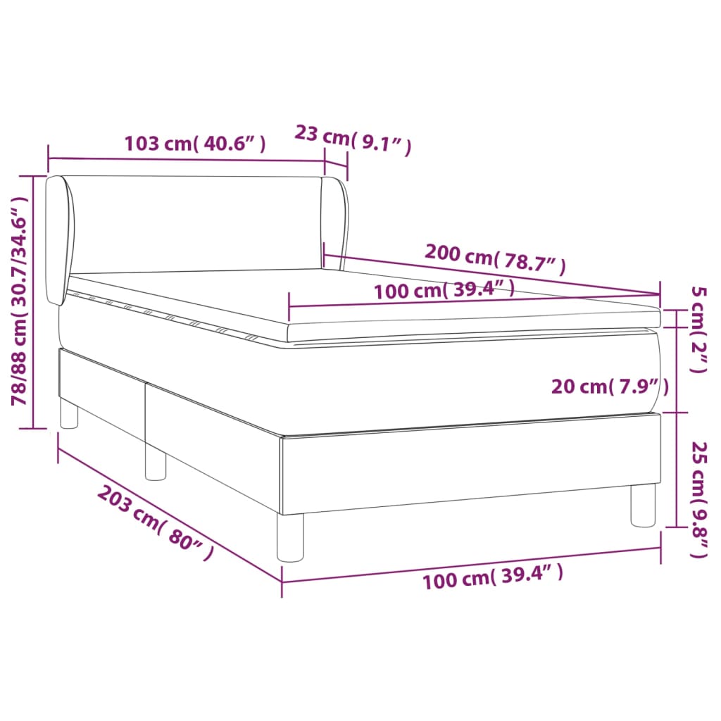 Sommier à lattes de lit avec matelas Gris foncé 100x200cm Tissu - XIOS