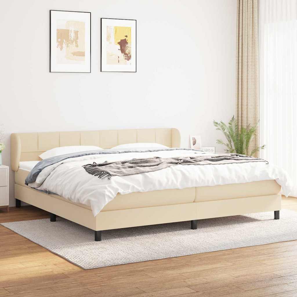 Sommier à lattes de lit avec matelas Crème 200x200 cm Tissu