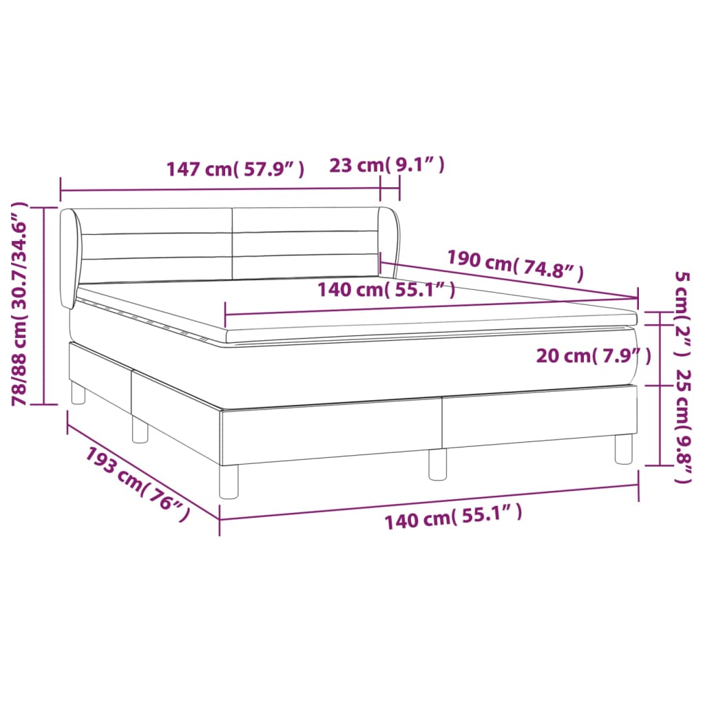 Sommier à lattes de lit avec matelas Crème 140x190 cm Tissu - XIOS