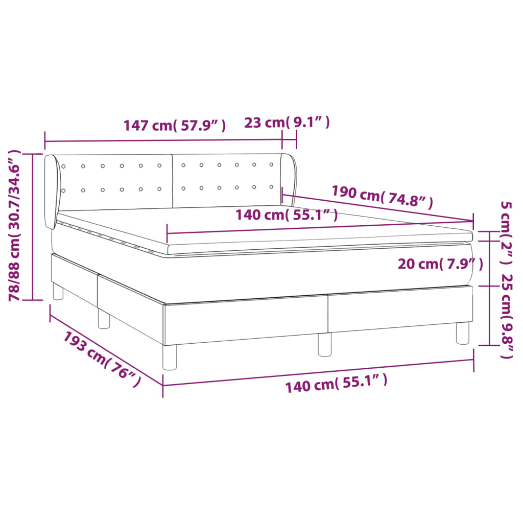 Sommier à lattes de lit avec matelas Crème 140x190 cm Tissu - XIOS