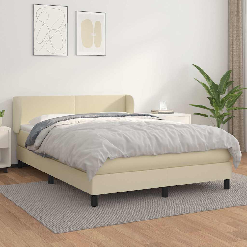 Sommier à lattes de lit avec matelas Crème 140x190cm Similicuir