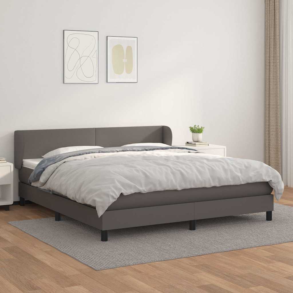 Sommier à lattes de lit avec matelas Gris 160x200 cm Similicuir