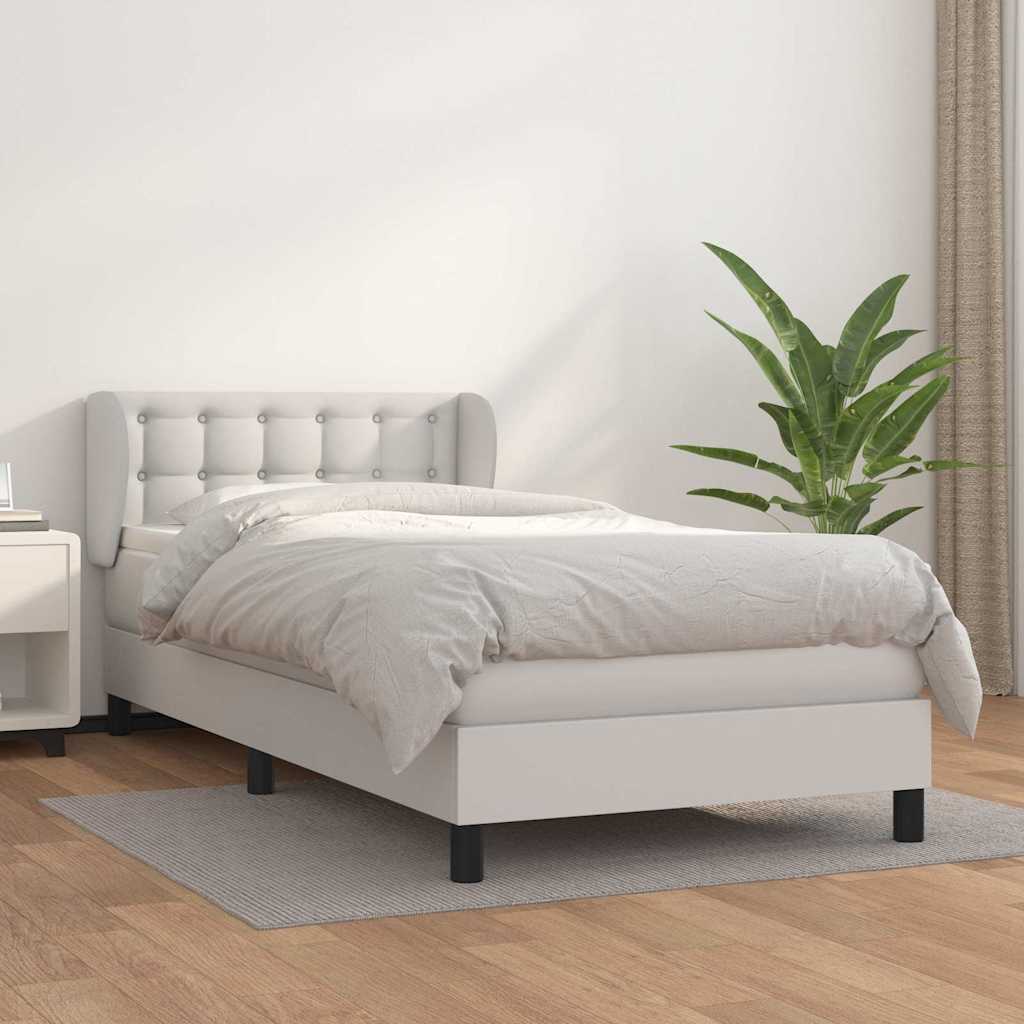 Sommier à lattes de lit avec matelas Blanc 90x200 cm Similicuir