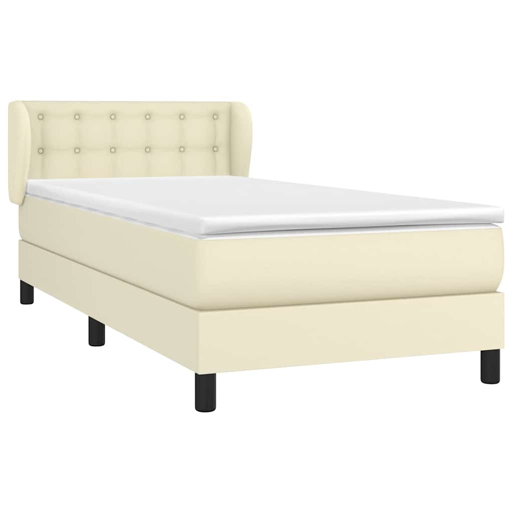 Sommier à lattes de lit avec matelas Crème 90x200 cm Similicuir