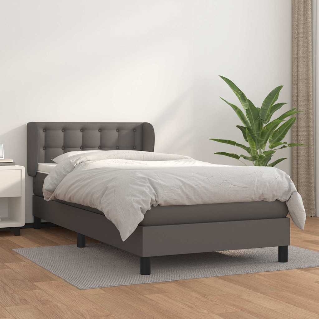 Sommier à lattes de lit avec matelas Gris 90x200 cm Similicuir