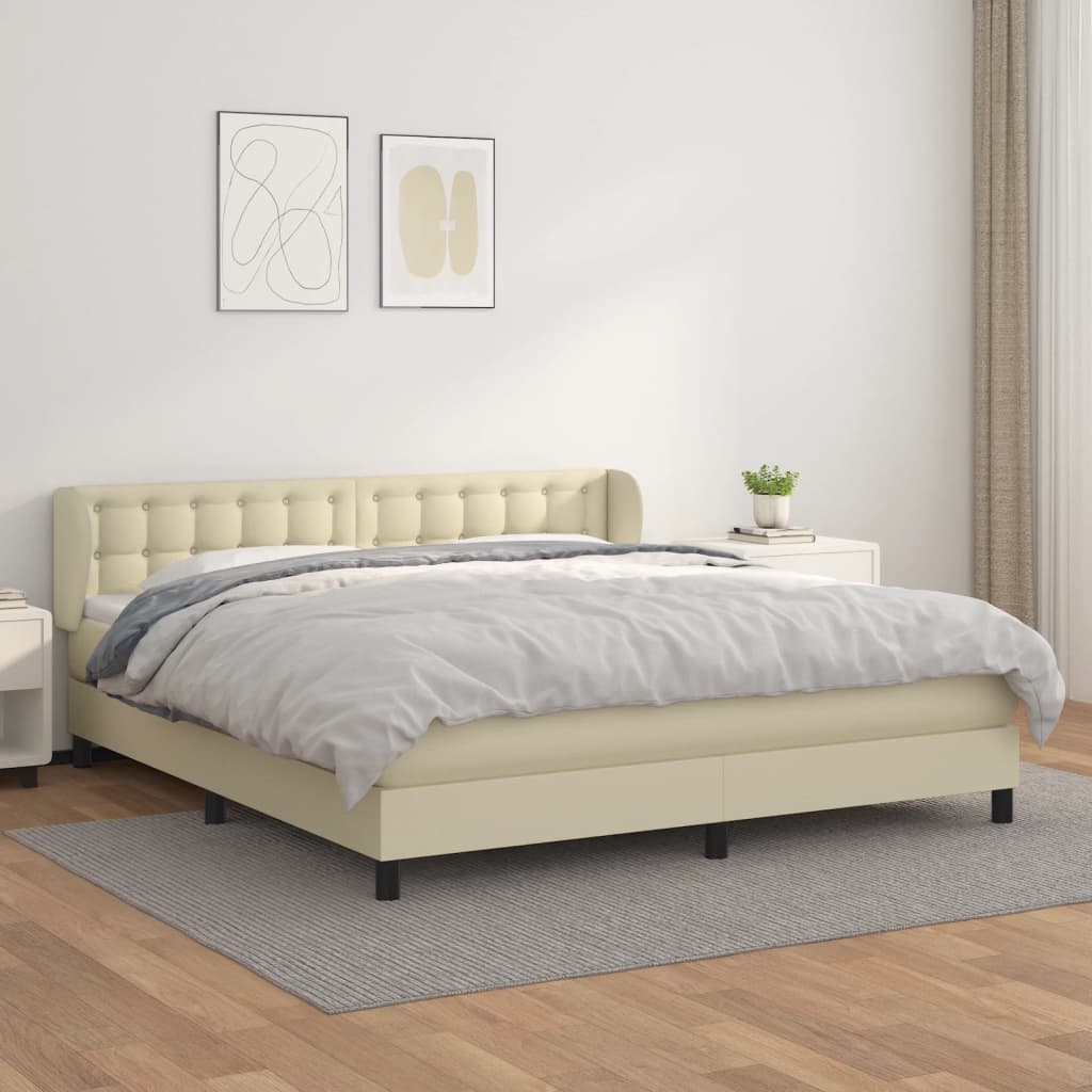 Sommier à lattes de lit avec matelas Crème 160x200cm Similicuir - XIOS