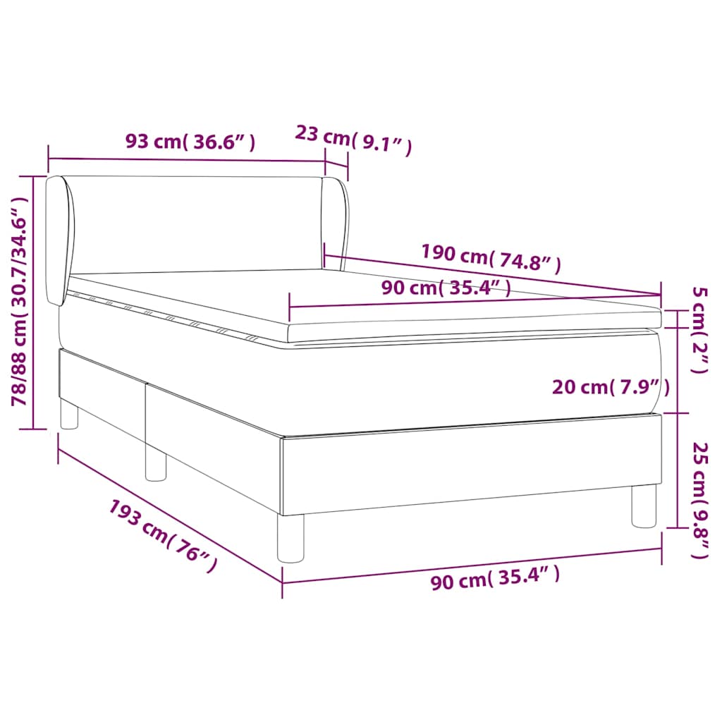 Sommier à lattes de lit avec matelas Rose 90x190 cm Velours