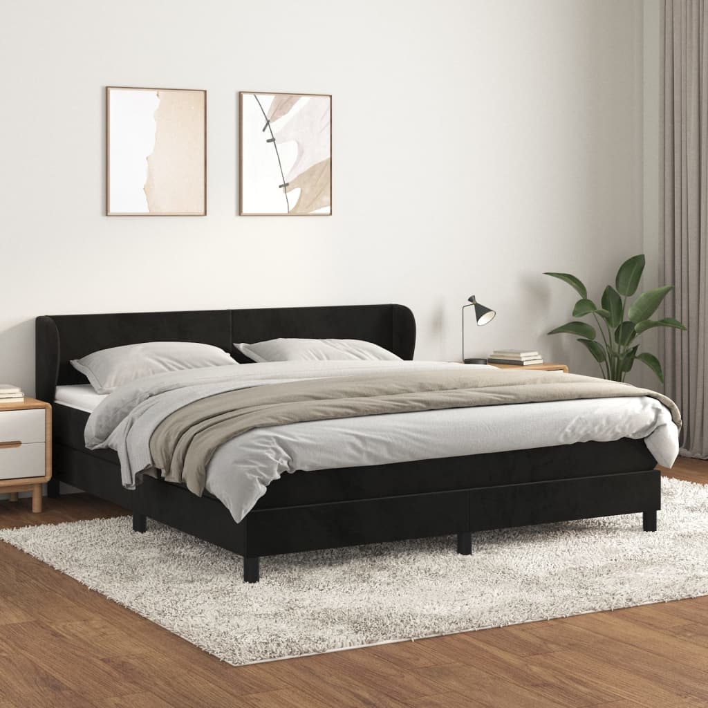 Sommier à lattes de lit avec matelas Noir 180x200 cm Velours