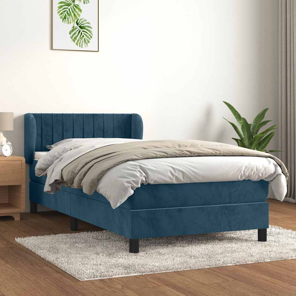 Sommier à lattes de lit avec matelas Bleu foncé 90x190 cm