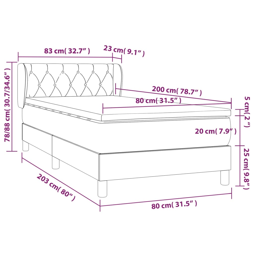 Sommier à lattes de lit et matelas Noir 80x200 cm Velours - XIOS