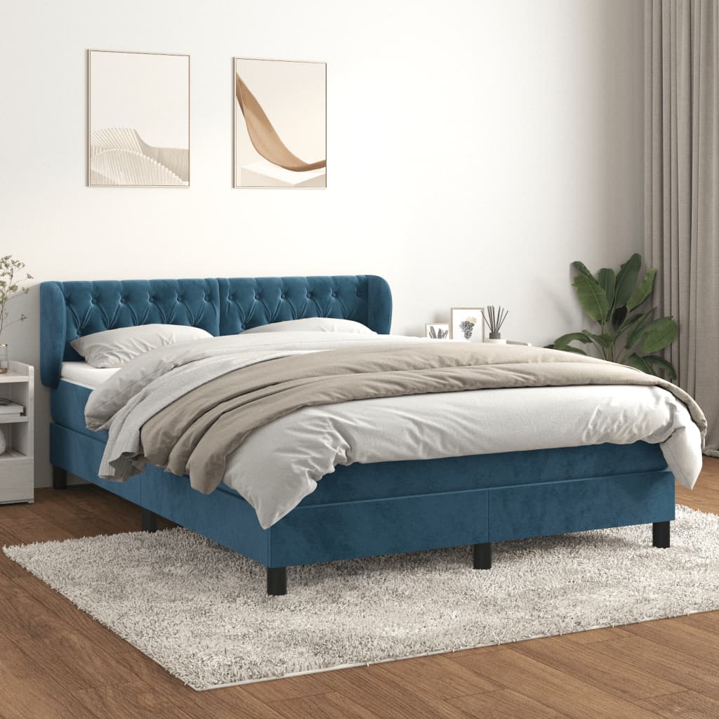 Sommier à lattes de lit et matelas Bleu foncé 140x190cm Velours - XIOS