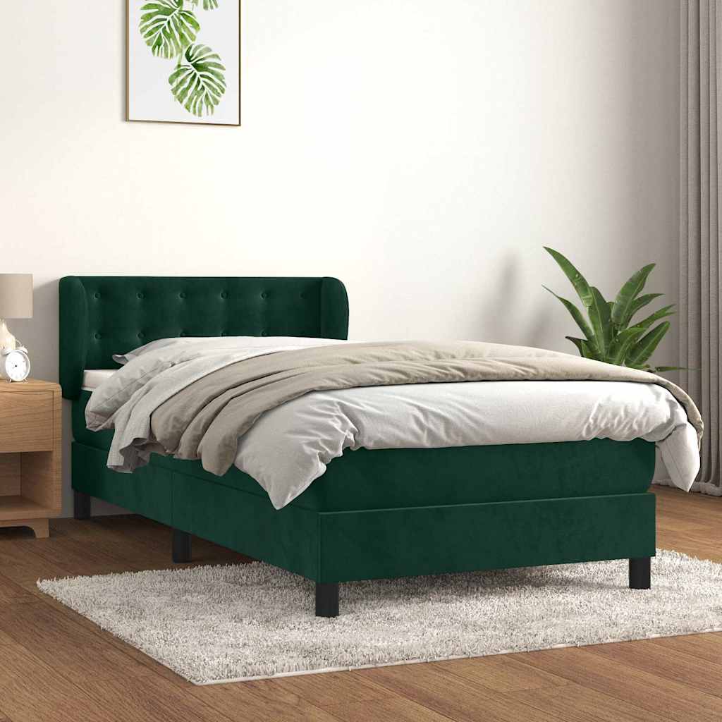 Sommier à lattes de lit avec matelas Vert foncé 100x200 cm