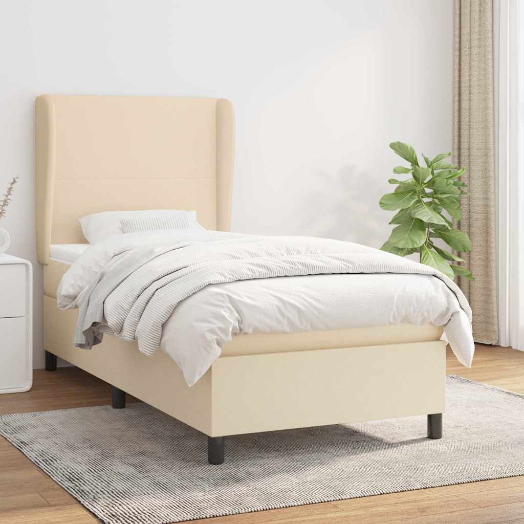 Sommier à lattes de lit avec matelas Crème 100x200 cm Tissu