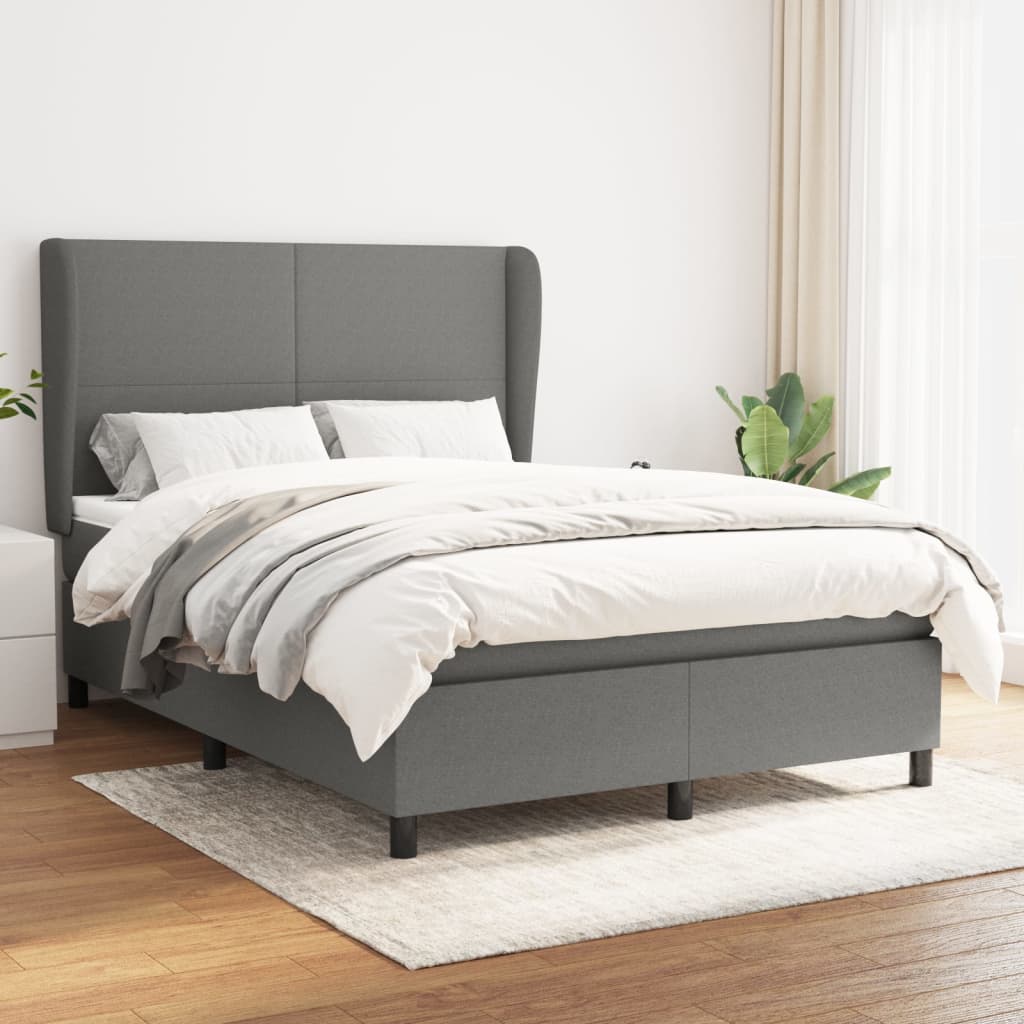Sommier à lattes de lit avec matelas Gris foncé 140x190cm Tissu - XIOS