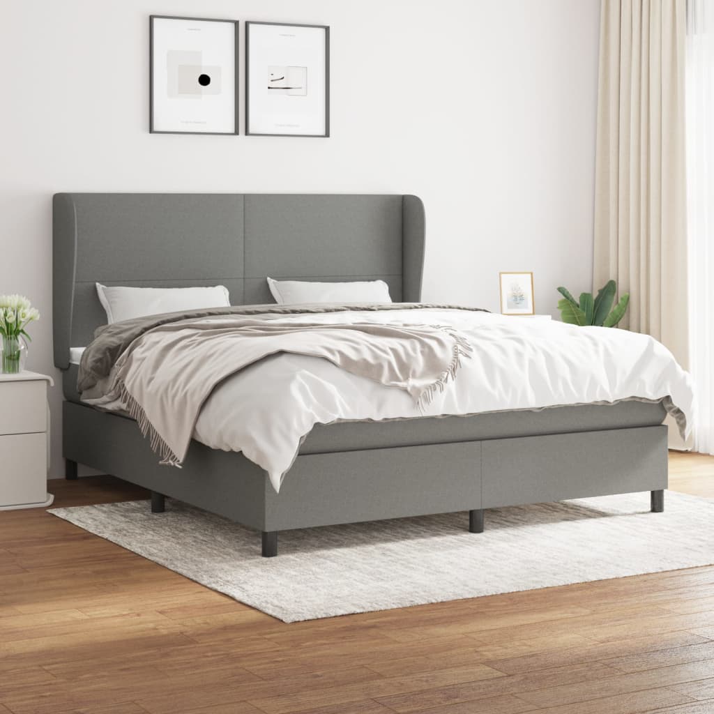 Sommier à lattes de lit avec matelas Gris foncé 160x200cm Tissu - XIOS