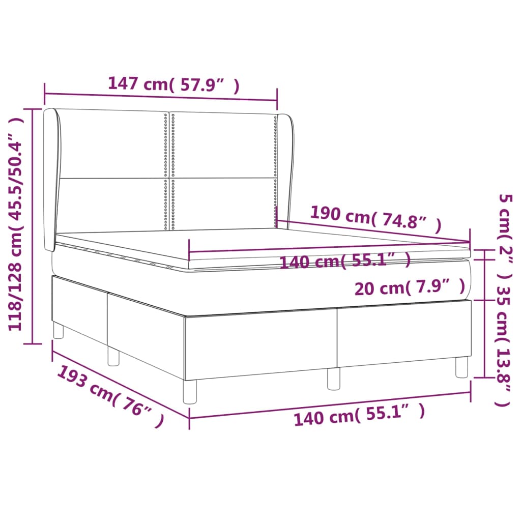 Sommier à lattes de lit avec matelas Gris foncé 140x190cm Tissu - XIOS