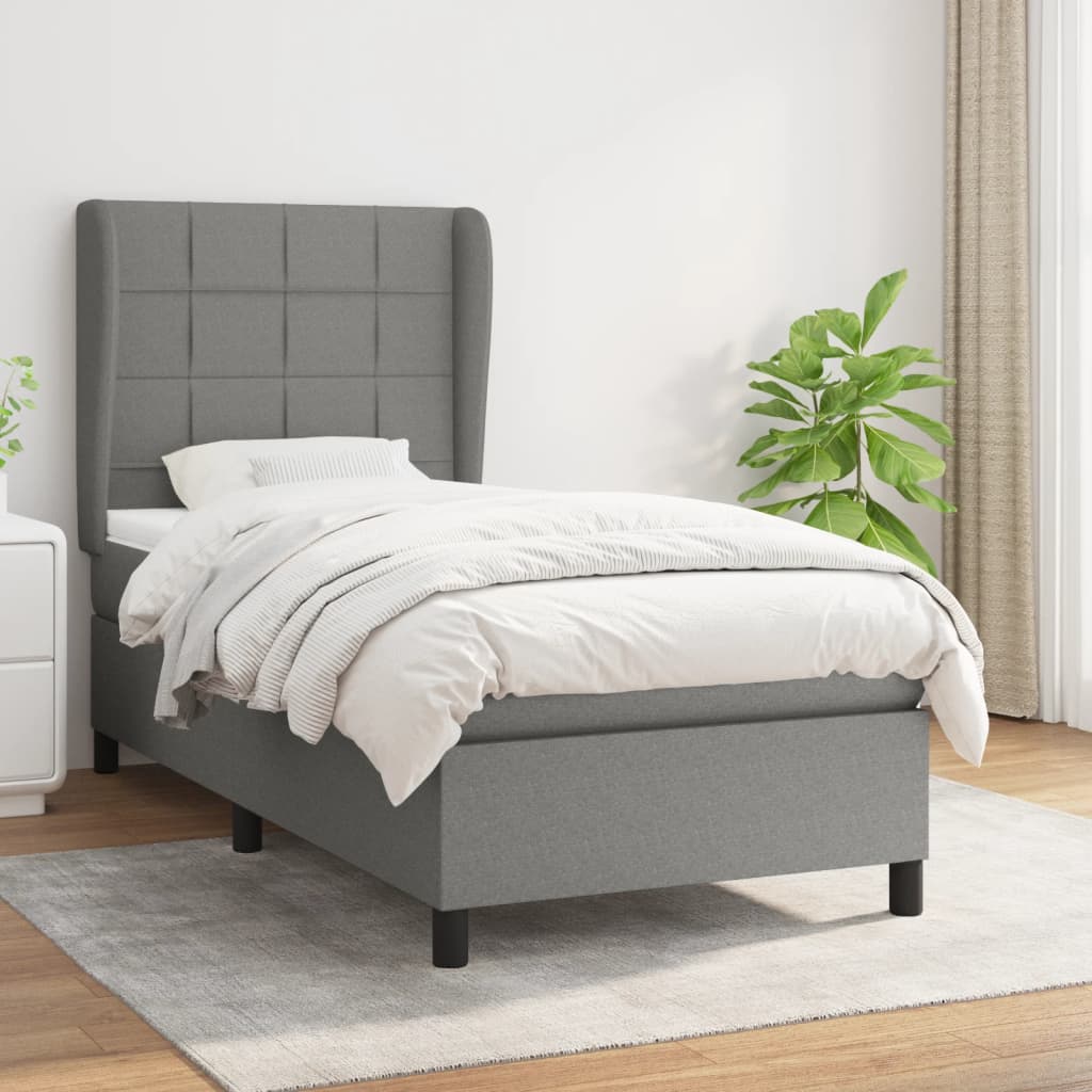 Sommier à lattes de lit et matelas Gris foncé 90x190 cm Tissu - XIOS