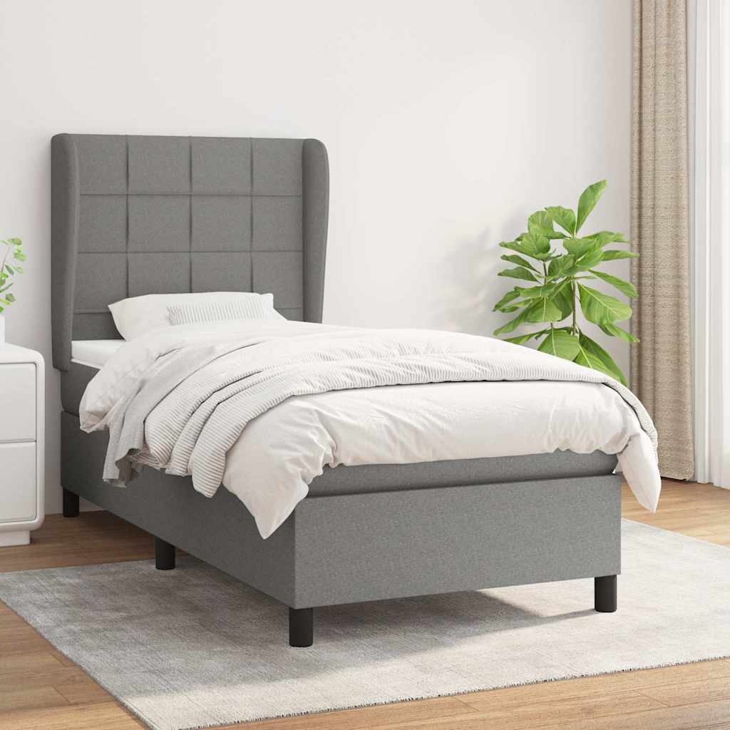 Sommier à lattes de lit avec matelas Gris foncé 90x200 cm Tissu