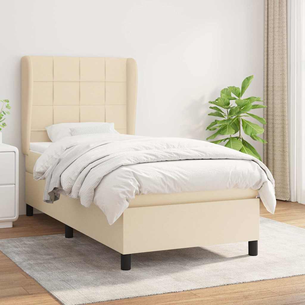 Sommier à lattes de lit avec matelas Crème 90x200 cm Tissu