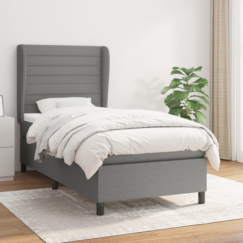 Sommier à lattes de lit avec matelas Gris foncé 100x200cm Tissu - XIOS