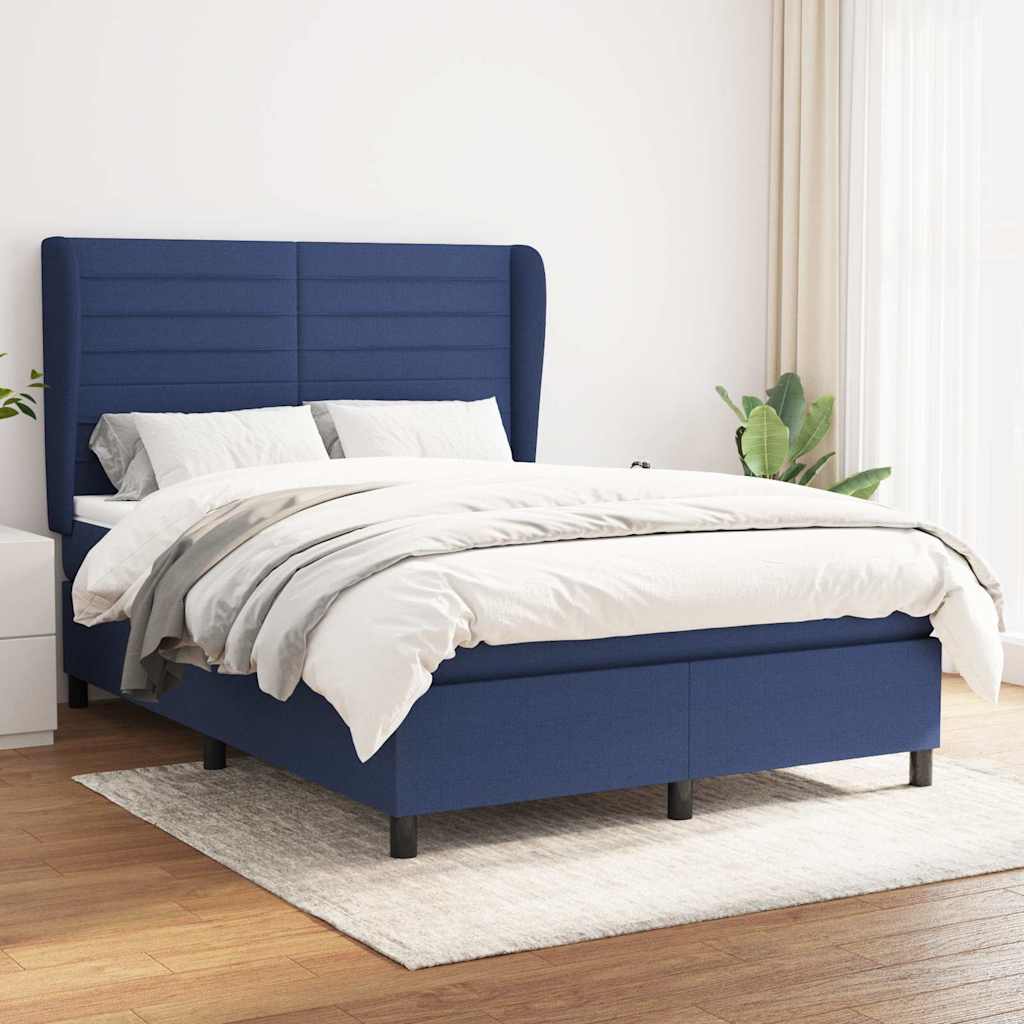 Sommier à lattes de lit avec matelas Bleu 140x190 cm Tissu