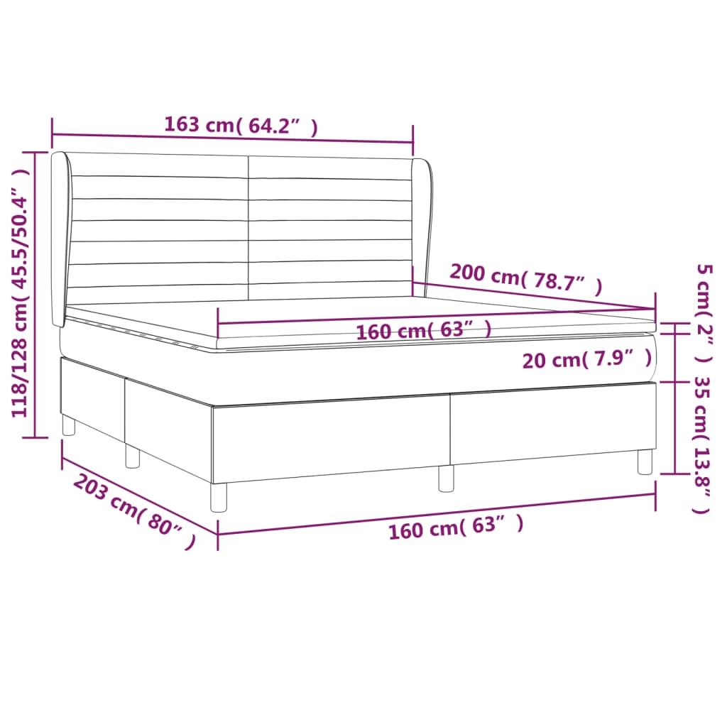 Sommier à lattes de lit avec matelas Gris foncé 160x200cm Tissu - XIOS