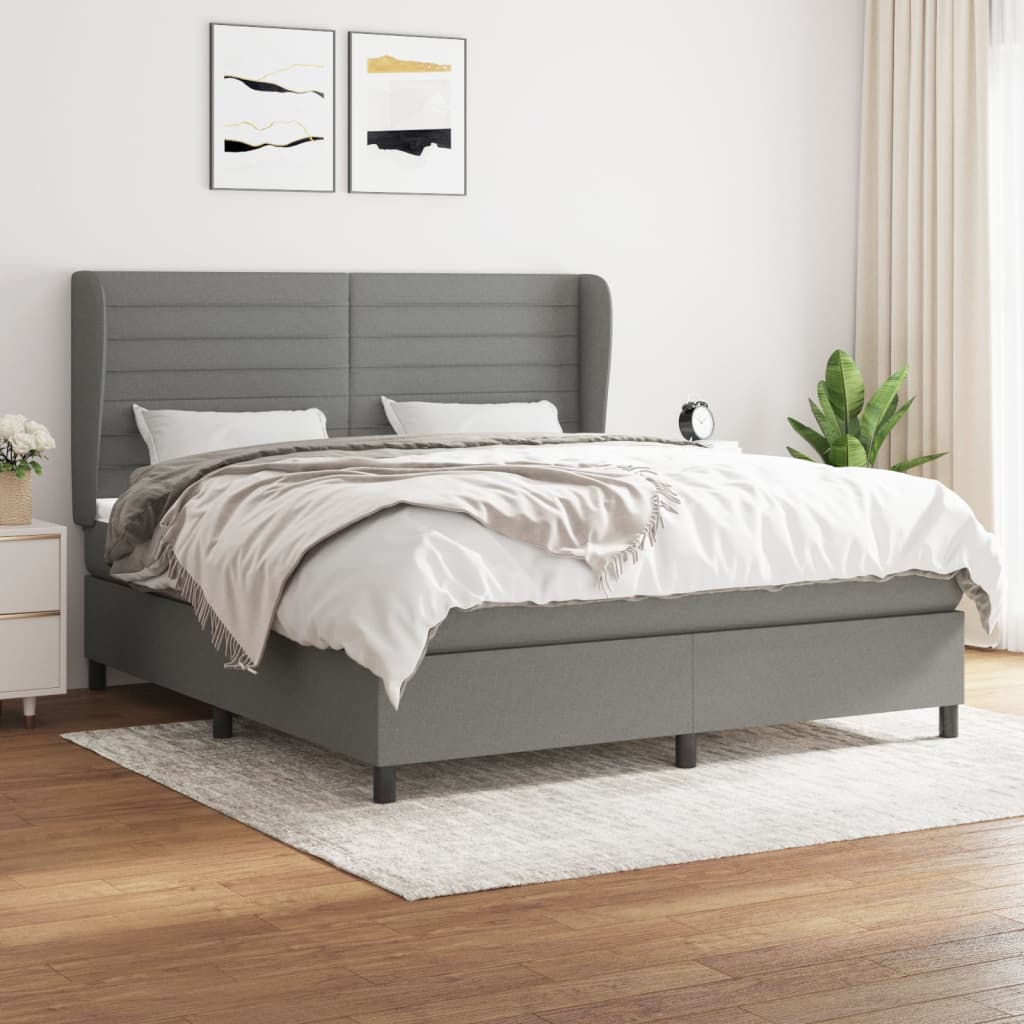 Sommier à lattes de lit avec matelas Gris foncé 160x200cm Tissu - XIOS