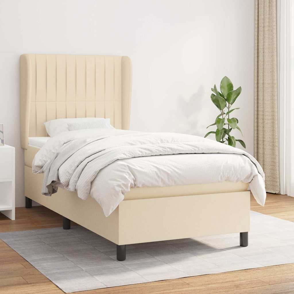 Sommier à lattes de lit et matelas Crème 90x190 cm Tissu
