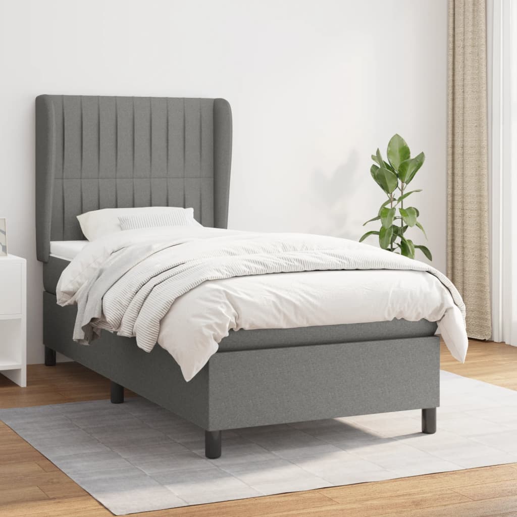 Sommier à lattes de lit avec matelas Gris foncé 90x200 cm Tissu - XIOS