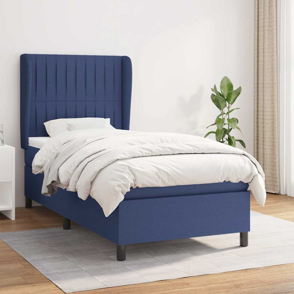 Sommier à lattes de lit avec matelas Bleu 90x200 cm Tissu