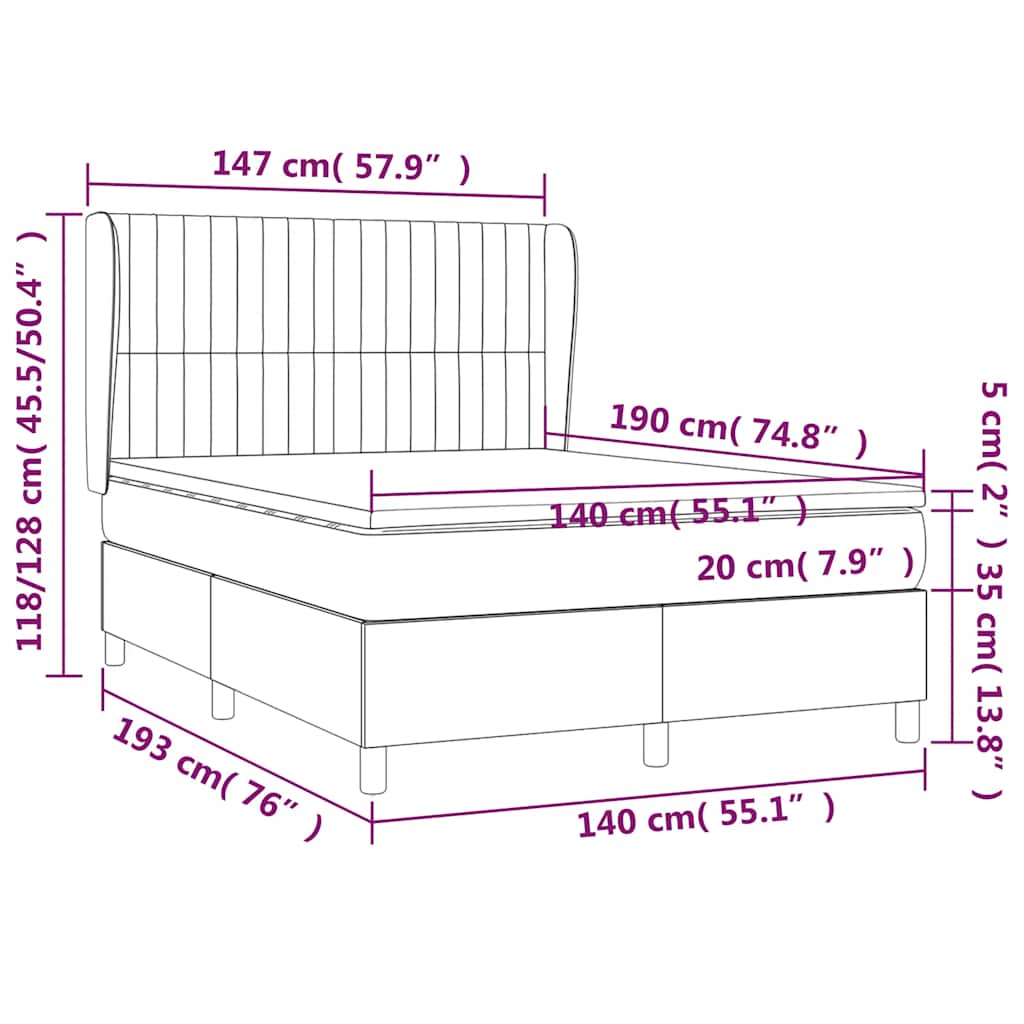 Sommier à lattes de lit avec matelas Noir 140x190 cm Tissu - XIOS