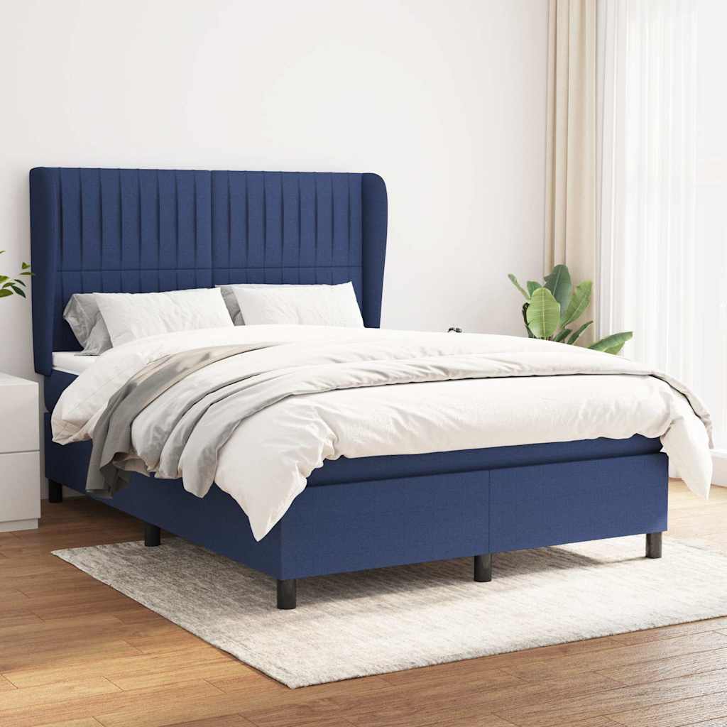 Sommier à lattes de lit avec matelas Bleu 140x190 cm Tissu