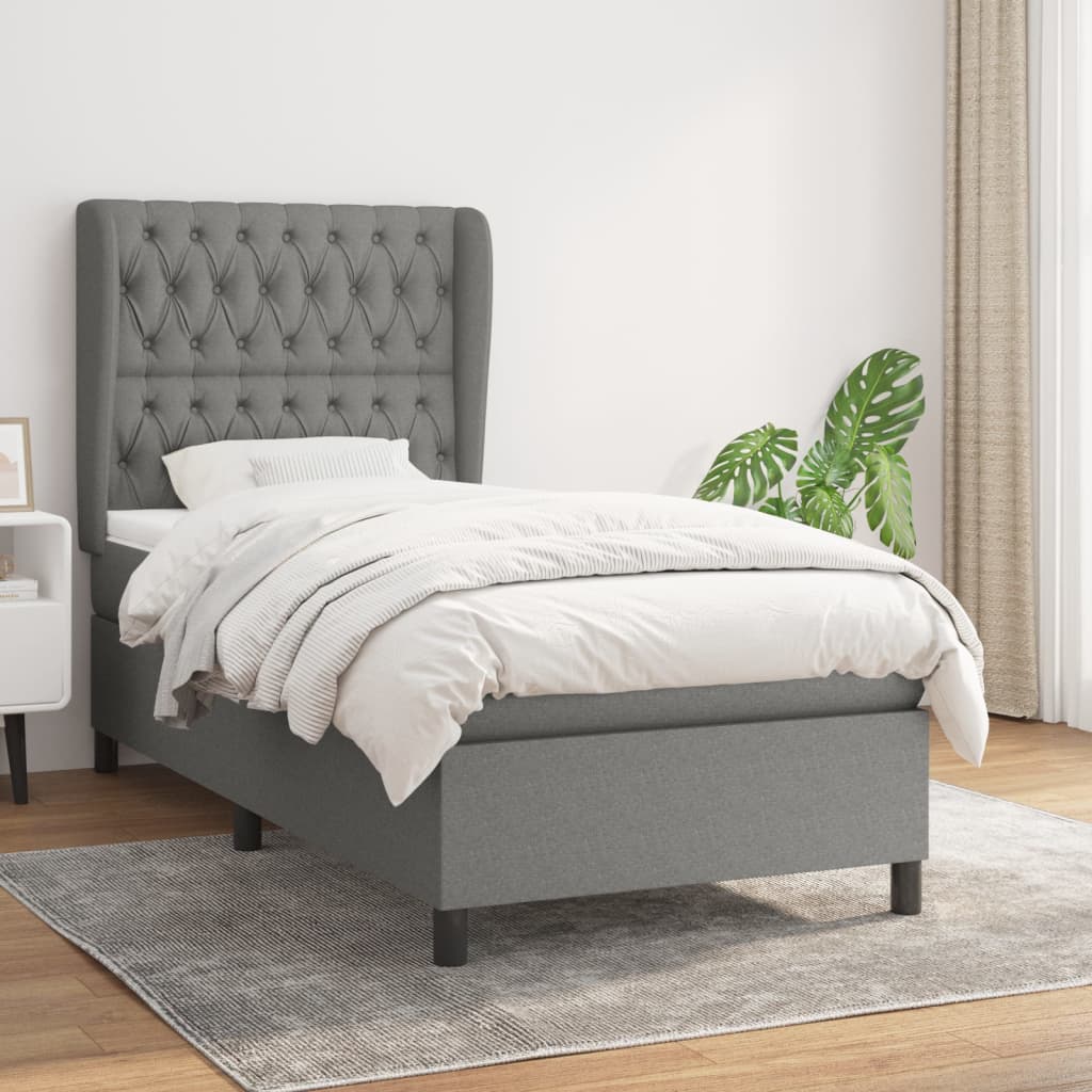 Sommier à lattes de lit avec matelas Gris foncé 90x200 cm Tissu - XIOS