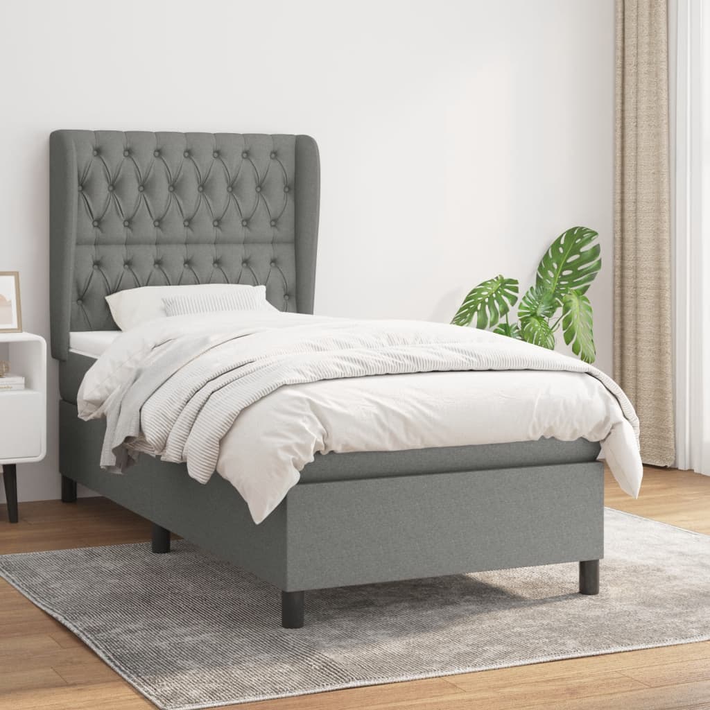 Sommier à lattes de lit avec matelas Gris foncé 100x200cm Tissu - XIOS
