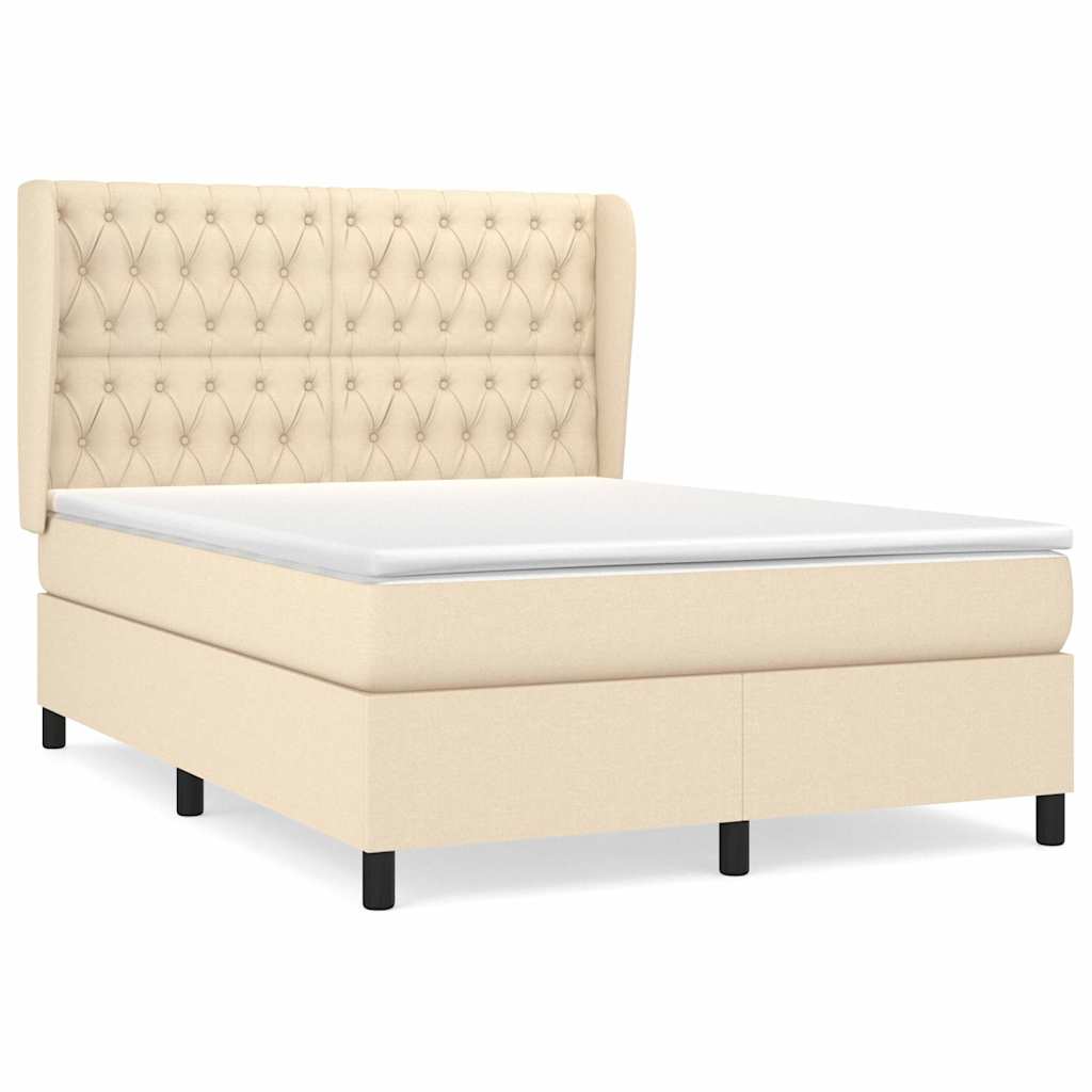 Sommier à lattes de lit avec matelas Crème 140x190 cm Tissu