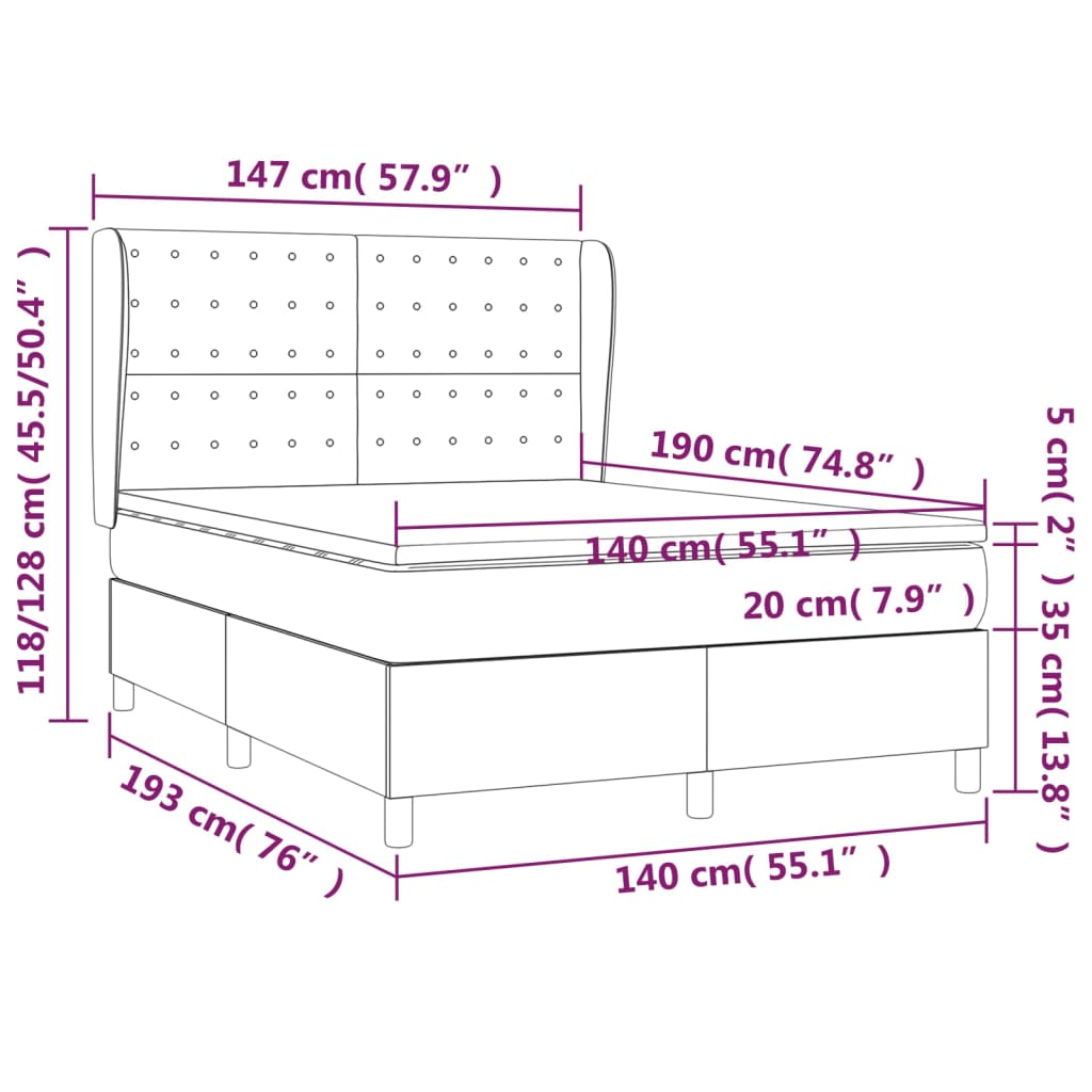 Sommier à lattes de lit avec matelas Gris foncé 140x190cm Tissu - XIOS