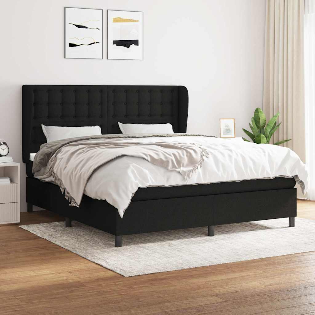 Sommier à lattes de lit avec matelas Noir 160x200 cm Tissu