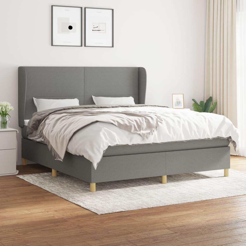 Sommier à lattes de lit avec matelas Gris foncé 160x200cm Tissu - XIOS