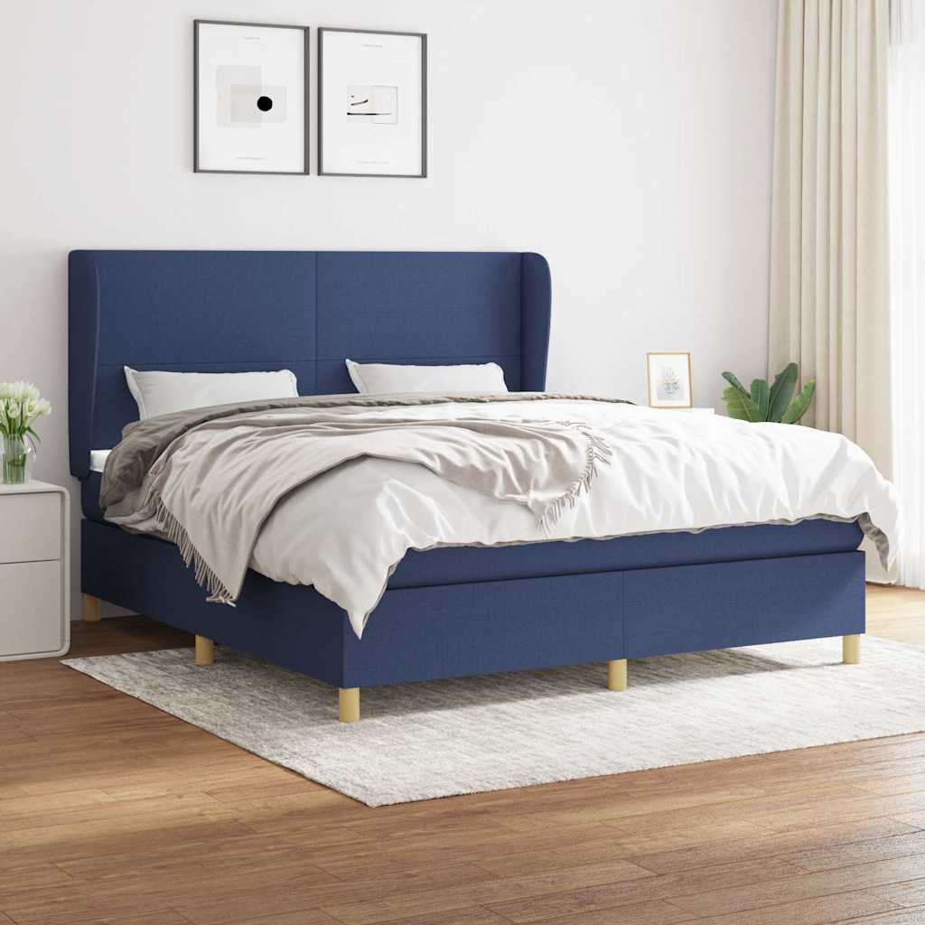Sommier à lattes de lit avec matelas Bleu 160x200 cm Tissu