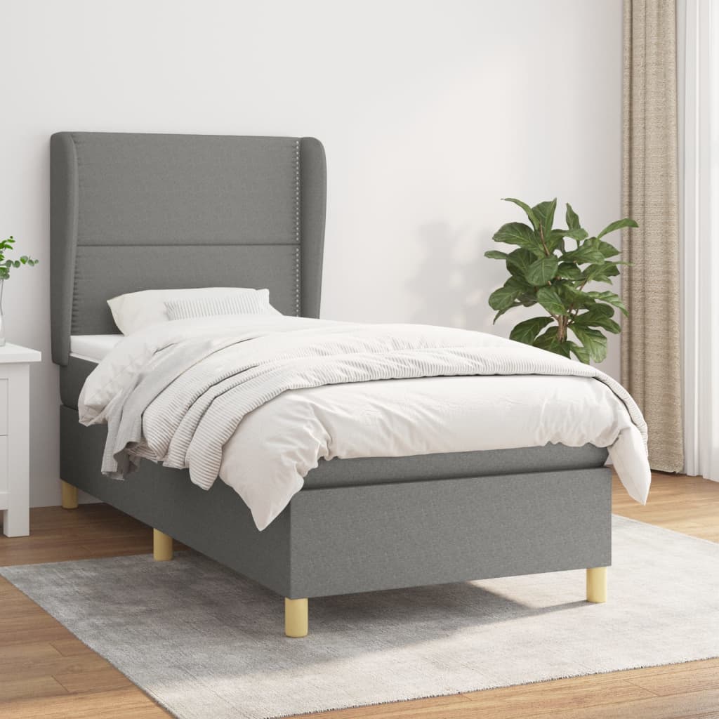 Sommier à lattes de lit avec matelas Gris foncé 90x200 cm Tissu - XIOS