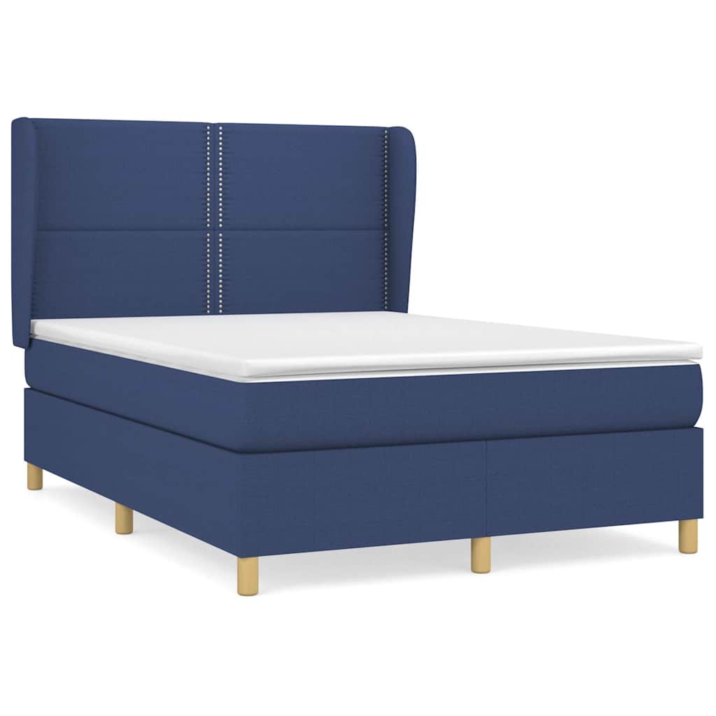 Sommier à lattes de lit avec matelas Bleu 140x190 cm Tissu