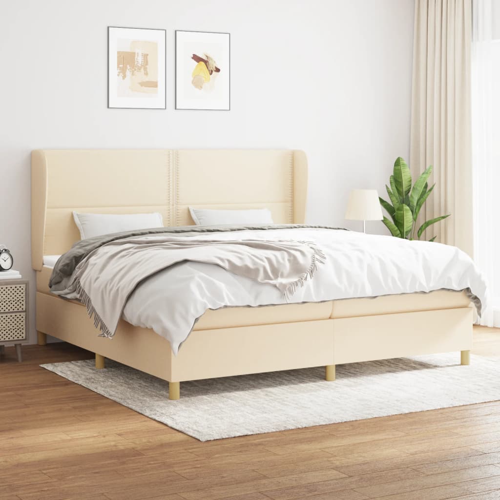 Sommier à lattes de lit avec matelas Crème 200x200 cm Tissu - XIOS
